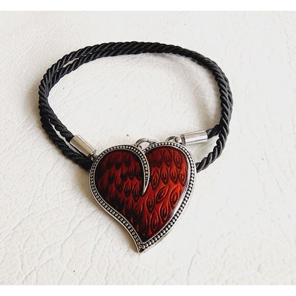 Lia Sophia Red Enamel Heart Pendant Black Cord Burning Love Necklace - Picture 2 of 7